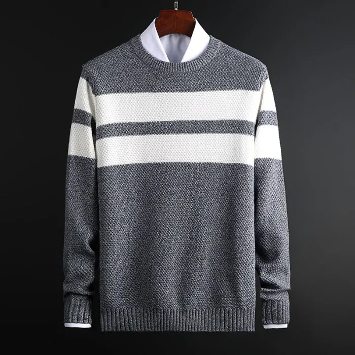 Klassischer Strickpullover mit Streifen - Kaschmir / Baumwolle