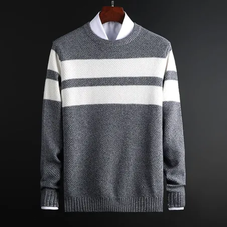 Klassischer Strickpullover mit Streifen - Kaschmir / Baumwolle