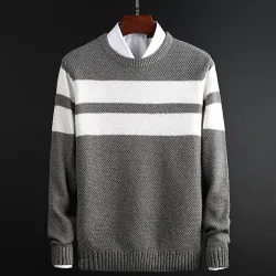 Klassischer Strickpullover mit Streifen - Kaschmir / Baumwolle