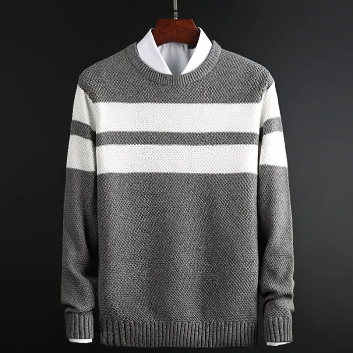 Klassischer Strickpullover mit Streifen - Kaschmir / Baumwolle