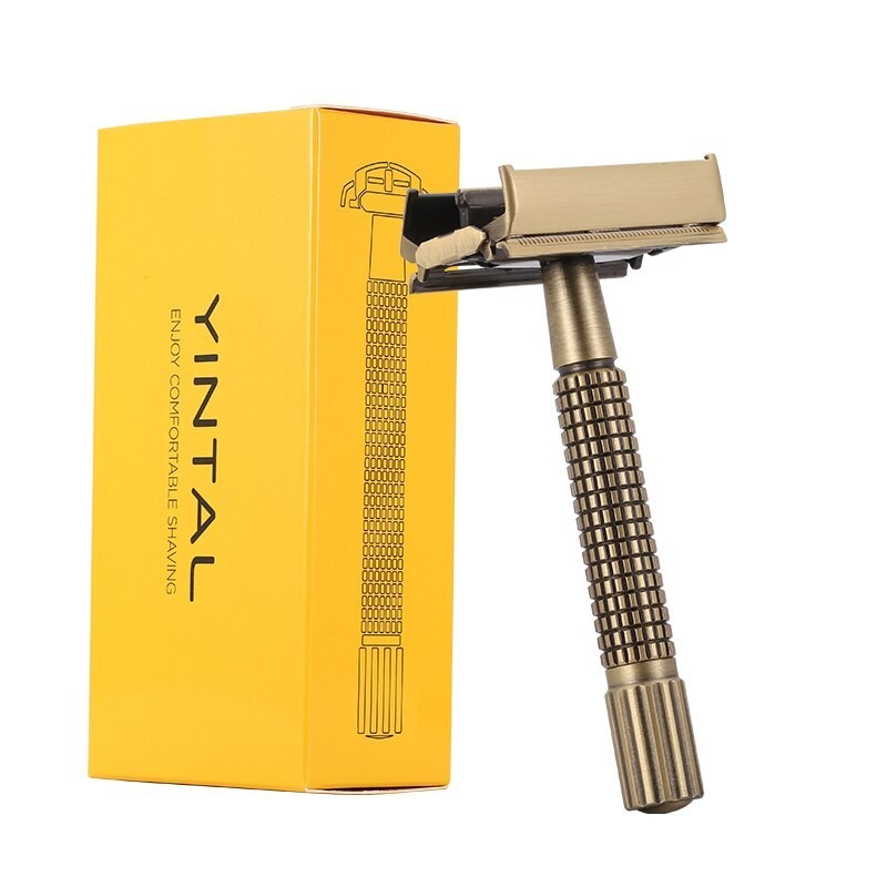 Manual shaving razor - double-sided - non-slip handle - butterfly mechanism - brassShaving Manual shaving razor - double-sided - non-slip handle - butterfly mechanism - brassShaving