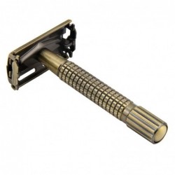 Manual shaving razor - double-sided - non-slip handle - butterfly mechanism - brassShaving