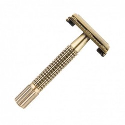 Manual shaving razor - double-sided - non-slip handle - butterfly mechanism - brassShaving