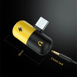 USB type-C - 3.5mm jack - aux audio charger - OTG converter - adapter - capsule shapeSplitters