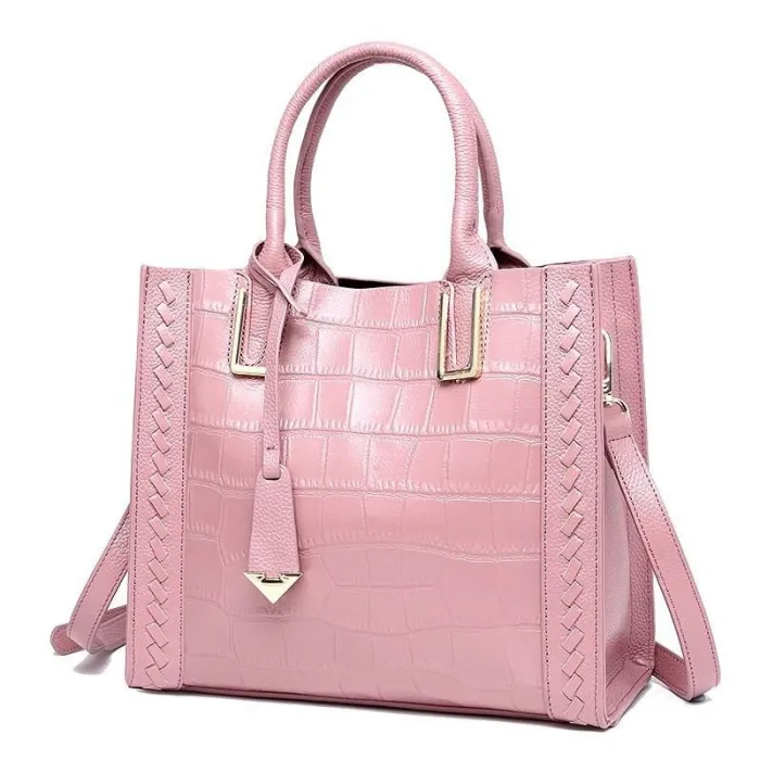 Elegant shoulder bag - genuine leather - stone patternHandbags
