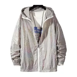Bunte Damen-Bomberjacke - dünne Windjacke - reflektierende Kapuzenjacke