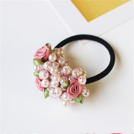 Elegantes elastisches Haarband - mit Blumen / Perlenperlen