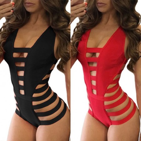 Sexy one piece swimsuit - hollow-out stripes - backlessBeachwear