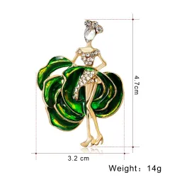 Dancing girl / rose shaped dress - crystal broochBrooches