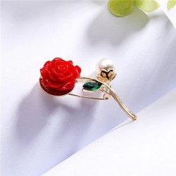 Red rose with pearl / crystal leaf - broochBrooches