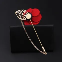 Modische Brosche mit Rose / Kette - lange Nadel - unisex