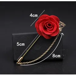 Modische Brosche mit Rose / Kette - lange Nadel - unisex