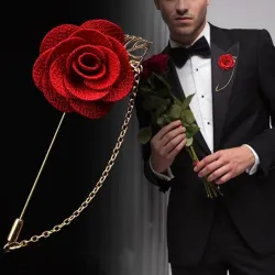 Modische Brosche mit Rose / Kette - lange Nadel - unisex
