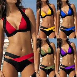 Sexy two-piece bikini set - neck tied-up - two-colorBeachwear