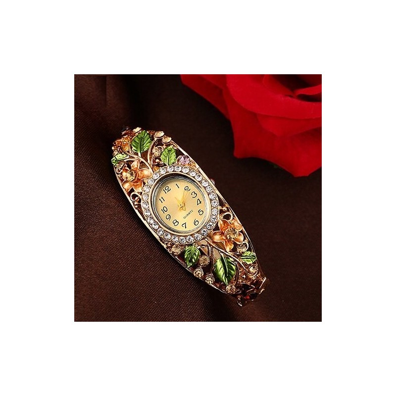 Elegantes Kristallarmband - mit Uhr - bunte Blumen - ausgehöhltes Design