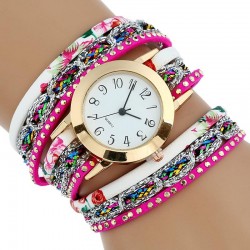 Multilayer floral bracelet - with a round quartz watchBracelets