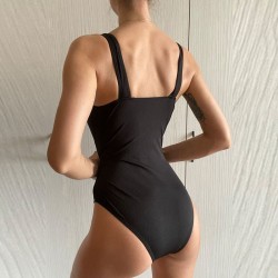 Sexy Badeanzug - offener V-Ausschnitt - mit Push Up