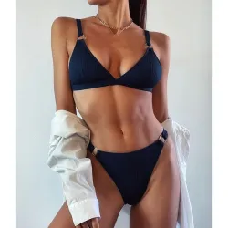 Sexy ribbed bikini set - push up - metal decorationsBeachwear