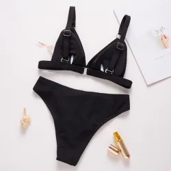 Sexy ribbed bikini set - push up - metal decorationsBeachwear