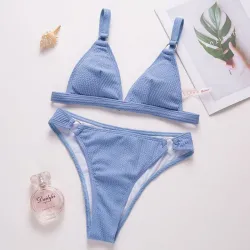 Sexy ribbed bikini set - push up - metal decorationsBeachwear