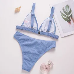 Sexy ribbed bikini set - push up - metal decorationsBeachwear