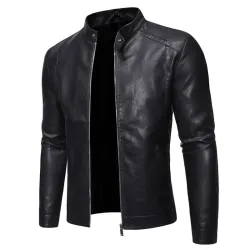 Modische Herren Lederjacke - Stehkragen - mit Reißverschluss