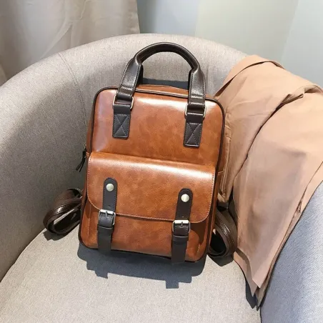 Vintage Lederrucksack - mit Anti-Diebstahl-Reißverschlüssen / Schnallen - wasserdicht