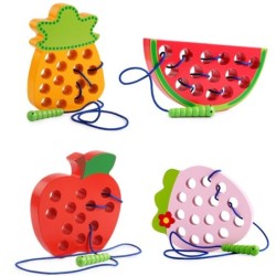 Montessori Lernspielzeug - Holzpuzzle - wurmfressendes Obst - Apfel / Birne / Wassermelone