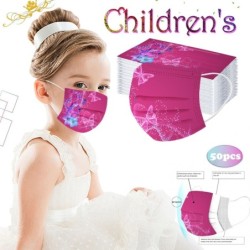 Protective face / mouth masks - disposable - 3-ply - for children - pink with butterflies print - 50 piecesMouth masks