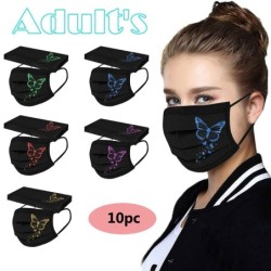 Protective face / mouth masks - disposable - 3-ply for adults - butterfly / hearts print - 10 pieces
