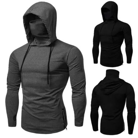 Herren Langarm-Hoodie - mit Gesichtsbedeckung