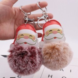 Weihnachtspelzball - mit Leder Weihnachtsmann - Schlüsselanhänger