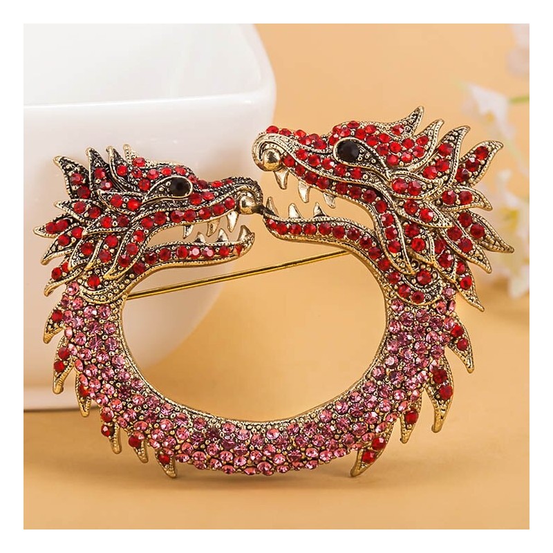 Double headed crystal dragon - vintage broochBrooches