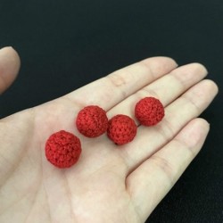 Mini magnetic red crochet balls - for magic tricks - 2 pieces