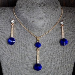 Elegantes Goldschmuckset - Halskette / Ohrringe - mit Kristallen - runder hohler Anhänger