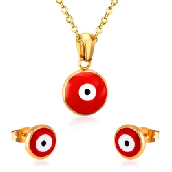 Classic jewellery set - necklace / earrings - with blue / red eye pendant - stainless steelJewellery Sets