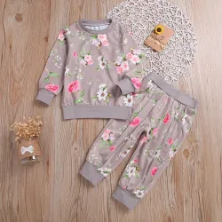 Klassisches Set für Kinder - Langarmpullover - Hose - mit Blumendruck