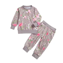 Klassisches Set für Kinder - Langarmpullover - Hose - mit Blumendruck