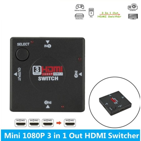 HDMI Switch - Splitter - 3 Eingänge 1 Ausgang - Mini 3 Port - für HDTV 1080P