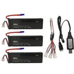 Hubsan H501S X4 Akku - 7,4V 2700mAh 10C H501S-14 - 3 Stück - 1 Kabel