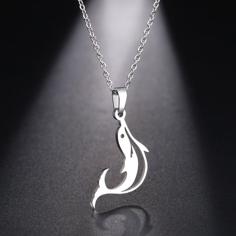 Jumping dolphin pendant - with chain - stainless steelNecklaces