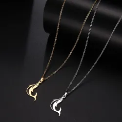 Springender Delphin-Anhänger - mit Kette - Edelstahl