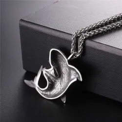 Necklace with shark shaped pendant - stainless steel - punk styleNecklaces