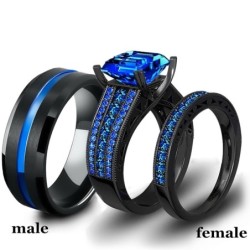 Luxuriöser Ring für Paare - mit blauem Zirkon - Edelstahl
