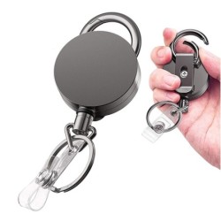 Telescopic metal keychain - retractable cord - ID / keys holder