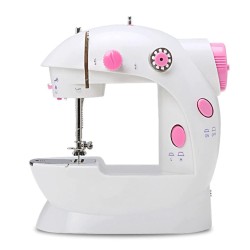 Tragbare Mini-Nähmaschine - mit Fußpedal - Doppelfäden - LED - rosa