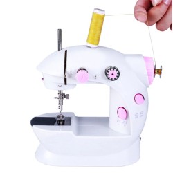 Tragbare Mini-Nähmaschine - mit Fußpedal - Doppelfäden - LED - rosa