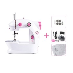 Tragbare Mini-Nähmaschine - mit Fußpedal - Doppelfäden - LED - rosa
