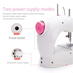 Tragbare Mini-Nähmaschine - mit Fußpedal - Doppelfäden - LED - rosa