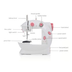 Tragbare Mini-Nähmaschine - mit Fußpedal - Doppelfäden - LED - rosa